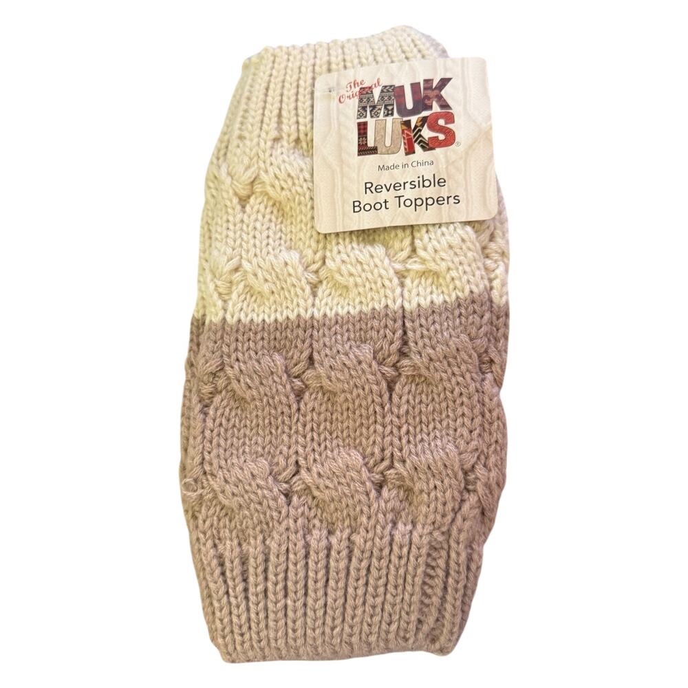 Muk Luks Knit Beige & Mocha Brown Reversible Boot Topper